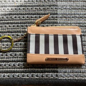 Henri Bendel Brown and White Stripe Zip Key Pouch